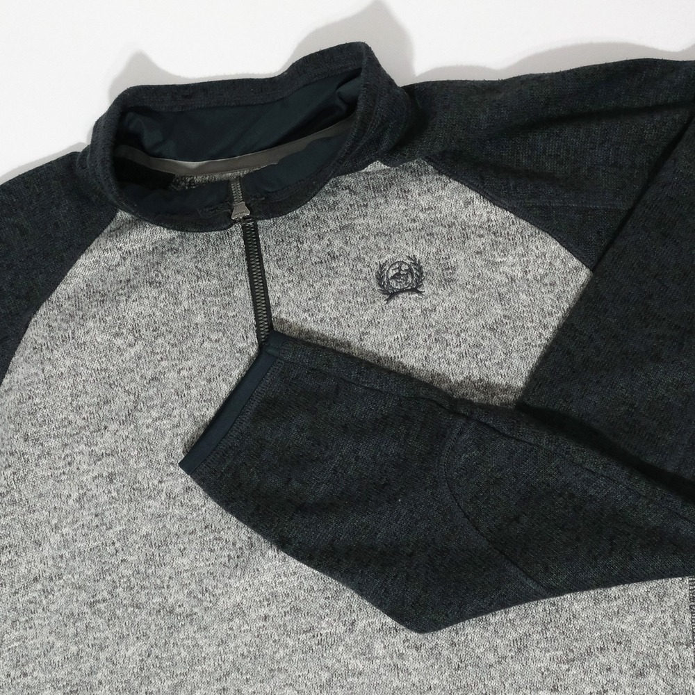 Cinch 1/4 Zip Mens Pullover Medium Gray Embroidered Stretch Western